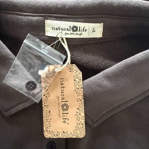 Natural Life Sylvan Sweatshirt Dress Charcoal Tiered Button Down Long Sleeve L - Picture 5 of 11